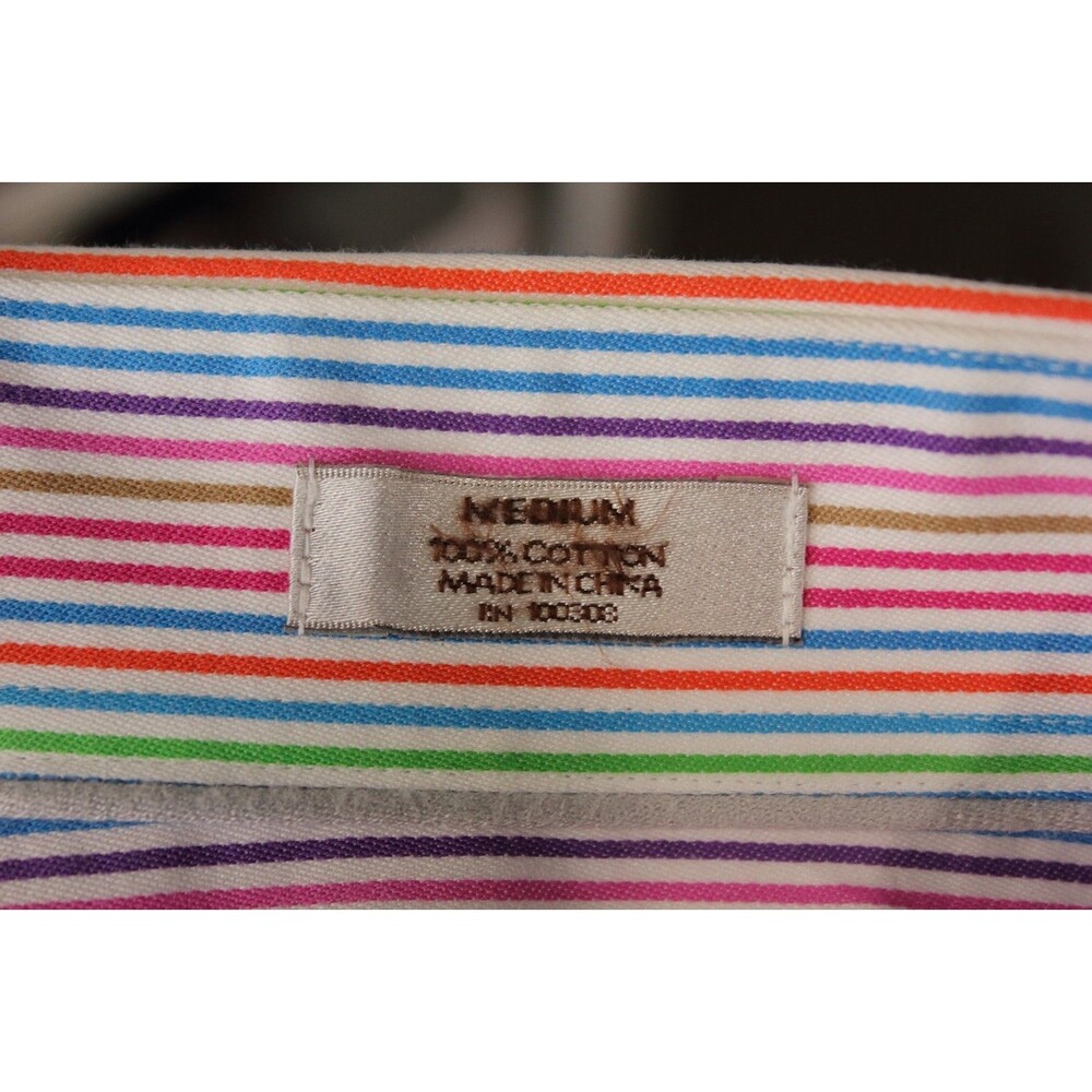 Peter Millar Colorful Striped Cotton Button Down Shirt Mens Easy Care Pocket M - Picture 7 of 9